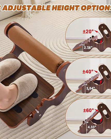 Foot Rest for Under Desk at Work- Adjustable Rocking Foot Stool with 3 Height Positions and Soft Crossbar, Ergonomic Wooden Footrest with Anti-Slip Surface for Home, Office