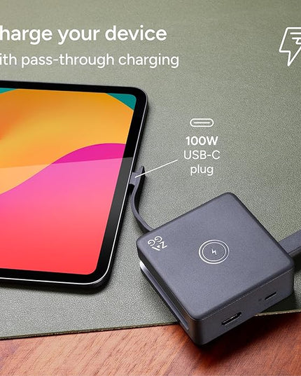 ZAGG 4-Port Hub with Wireless Charging - USB-C PD 100W, HDMI 4K, USB 10Gbps, High-Speed Charging & 4K Display, for Travel, Compatible w/Windows, macOS, iPadOS, ChromeOS, Android