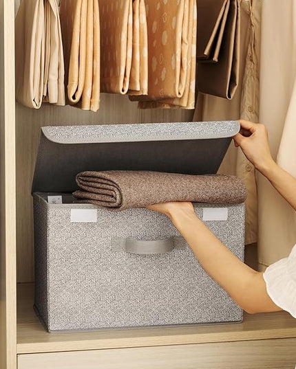 GRANNY SAYS Storage Baskets with Lids, Clothes Storage Boxes, Fabric Storage Bins, Keepsake Box, Closet Organizers and Storage, Gray, 2-Pack