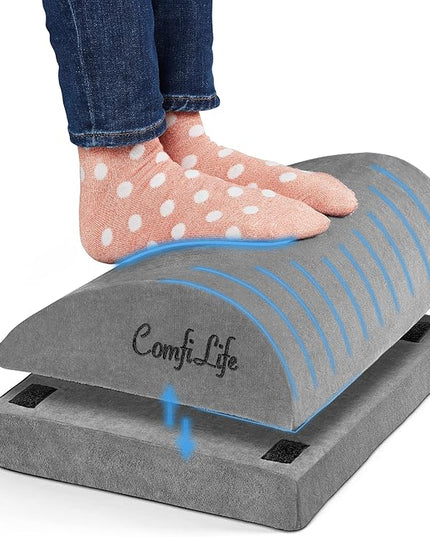 ComfiLife Foot Rest for Under Desk at Work – Adjustable Desk FootRest for Office Chair, Gaming Accessories – Ergonomic Teardrop Design for Back, Hip & Leg Pain Relief – 100% Memory Foam (Gray)