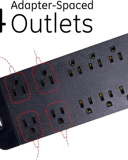 GE 37746 Ultra Pro Surge Protector 10 Outlets 4' Cord, Black