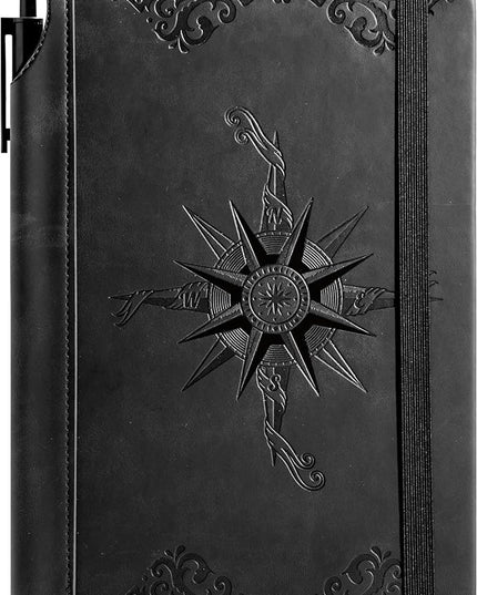 CAGIE Compass Leather Notebook Journal for Men, 100 GSM 288 Pages Lined Journals for Writing, A5 Hardcover Journaling Notebooks Gift Set with Pen for Travel Office Daily Writing