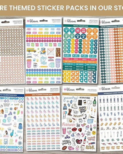 bloom daily planners Student Planner Stickers - 8 Sheets / 672 Stickers - Essential School Themed Variety Pack for Academic Year Planning - Icons & Illustrations to Track Assignments, Exams, & More