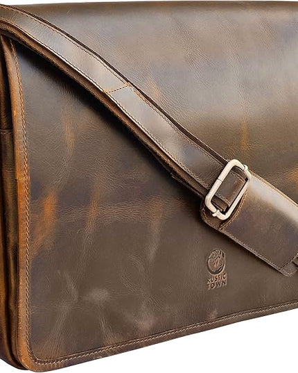 Leather Messenger Bag for Men 16" Full Grain Leather Laptop Bag Vintage Crossbody Office Satchel Travel Shoulder Bag