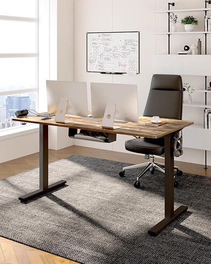 FLEXISPOT EN2 Whole-Piece Standing Desk with Clamp Power Strip, 48 x 30 Electric Stand Up Height Adjustable Desk with Cable Management (Black Frame + 48" Rustic Brown Desktop, 2 Packages)