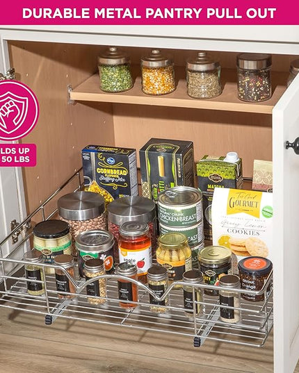HOLDN’ STORAGE Heavy-Duty Premium Collection Pull Out Cabinet Organizer, Cabinet Drawer Slide Outs, Lifetime Limited Warranty - Basket Size 30" W x 21" D x 5" H, Anti-Rust Chrome Finish