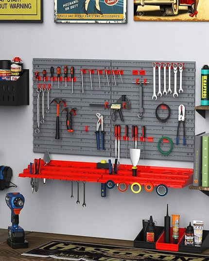 DURHAND 54 Piece Pegboard and Shelf Tool Organizer Wall Mounted DIY Garage Storage with 50 Hooks