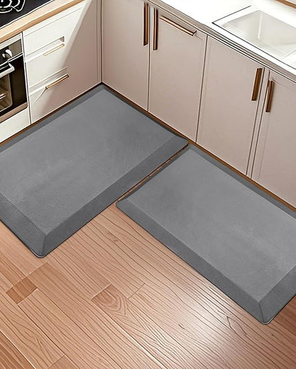 2 PCS Anti Fatigue Kitchen Mats for Floor, Grey 9/10 Extra Thick Cushioned Standing Desk Mat, Comfort Memory Foam Ergonomic Rugs and Mats Non-Slip Waterproof for Office, Kitchen, 20"x32"+20"x32"
