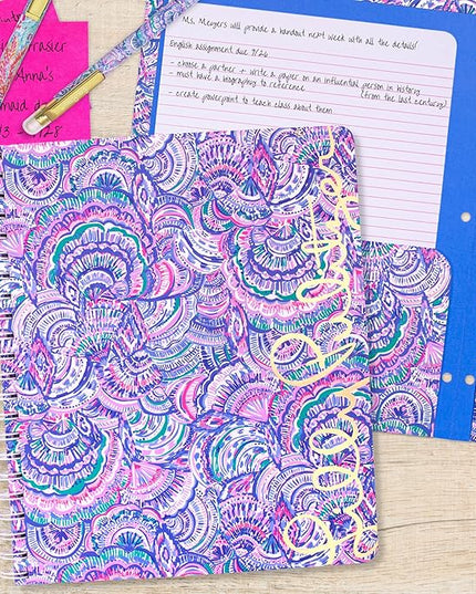 Lilly Pulitzer Large Blue Hardcover Spiral Notebook, 11" x 9.5" with 160 College Ruled Pages, Happy As A Clam