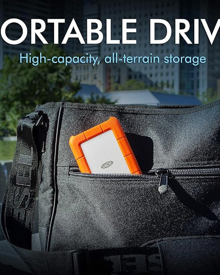 LaCie Rugged 5TB Portable External HDD - USB 3.0/2.0 Compatible, Shock/Dust/Rain Resistant for Mac & PC, Orange, Grey