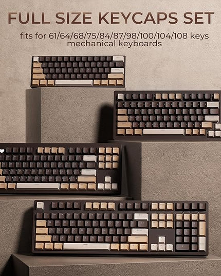 OHY XVX Shine Through Keycaps -133 Keys Cherry Profile Double Shot PBT Keycaps Compatible for 60%/75%/100% Retro Gaming Mechanical Keyboard-Coffee Brown
