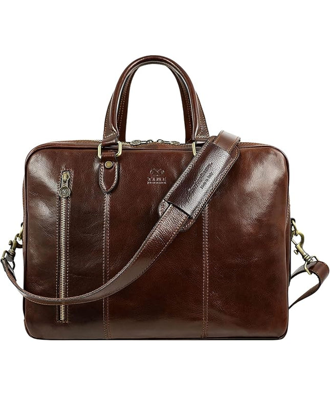Time Resistance Leather Laptop Briefcase - Full Grain Leather Computer Bag for Men and Women