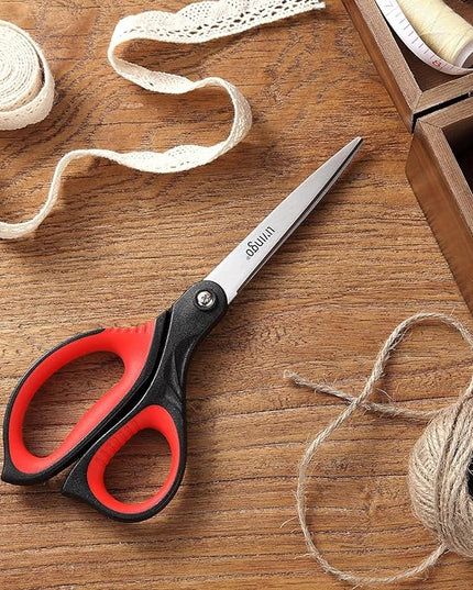 LIVINGO 8.5” Scissors All Purpose - Ultra Sharp Multipurpose 3 Pack Heavy duty Shears for Office, Home, School Sewing and Crafting Cutting Fabric, Paper, Red Comfort Grip