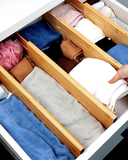 Utoplike Bamboo Drawer Dividers Large, 4'' High Adjustable Kitchen Drawer Organizers for Clothing, Spring Loaded, Works in Bathroom, Bedroom, Dresser, Desk, 4 pcs
