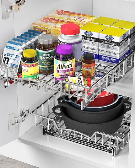 Simple Houseware Under Cabinet Pull Out Sliding Shelf Drawer Organizer, 18" D x 14" W