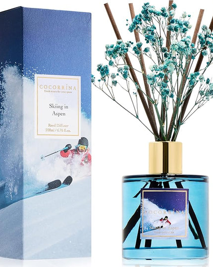 COCORRÍNA Reed Diffuser - Skiing in Aspen Reed Diffuser Set with 8 Sticks & Preserved Baby's Breath, Reed Diffuser for Home Bathroom Shelf Decor