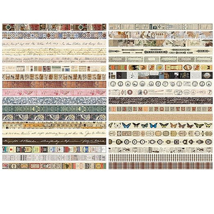 YUBBAEX Vintage Washi Tape Value Pack 36 Rolls Antique Printed Masking Tape Retro Decorative for Arts, DIY Crafts, Journal Supplies, Planners, Scrapbook, Card/Gift Wrapping (Classical)
