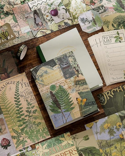 Scrapbooking Supplies Kit, Vintage Botanical Aesthetic Scrapbook Kit for Bullet Junk Journal, Stationery, A6 Grid Notebook, Flower DIY Journaling Supplies, Birthday Craft Gift for Teen Girl Women