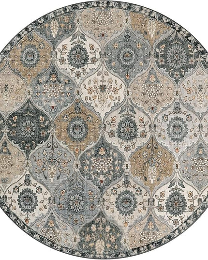 Lahome Moroccan Trellis Washable Round Area Rug, Soft Round Rugs 6ft Ultra-Thin Non-Slip, Vintage Large Circle Carpet for Bedroom Living Room Kitchen Nursery, Grey