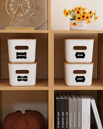 Citylife 4 PCS Storage Bins with Bamboo Lids Plastic Storage Containers for Organizing Stackable Storage Box with Handle, 10.23 x 7.08 x 6.3 inch