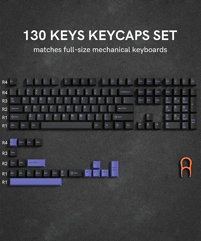 Womier Double Shot PBT Keycaps Set 138 Keys, Cherry Profile Custom Keycaps 60 65 75 100 Percent for 61/64/68/84/87/100/104/108 Retro Gaming Mechanical Keyboard, Black Purple