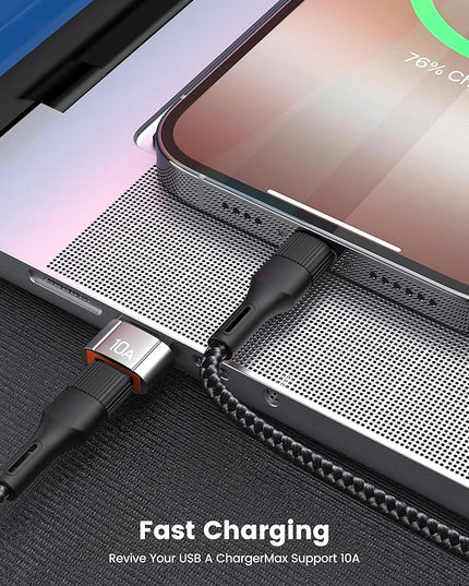 10Pack 200W USB C to USB Adapter, with Fast Charging & 480MB Data Transfer, USB C Converter for Apple Watch Ultra iWatch Series 8 7,iPhone 16 15 Plus Pro Max,Silver