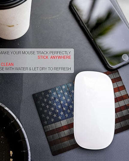 Adhesive Mouse Pad - Peel and Sticks to Any Surface - Travel Mouse Pad, Sticky for Any Surface - Excellent Tracking - USA Flag Wooden
