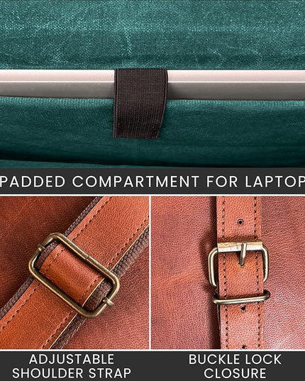 RUSTIC TOWN Leather Messenger Bag for Men Women - Full Grain Leather Laptop Satchel Office Shoulder Bag