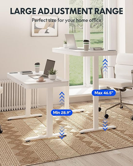 FLEXISPOT Comhar Electric Standing Desk with Drawers Charging USB A to C Port, Height Adjustable 48" Whole-Piece Home Office Computer Laptop Table with Storage (White Top + Frame)