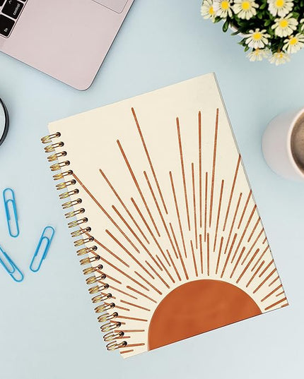 VNWEK Abstract Boho Terracotta Sun Sunrise Sunset Sunshine Sunray Spiral Notebook Journal 5.5 x 8.3 inches,Boho Lined Hardcover Spiral Notebook,Boho Gifts for Women Teen Girls Teens