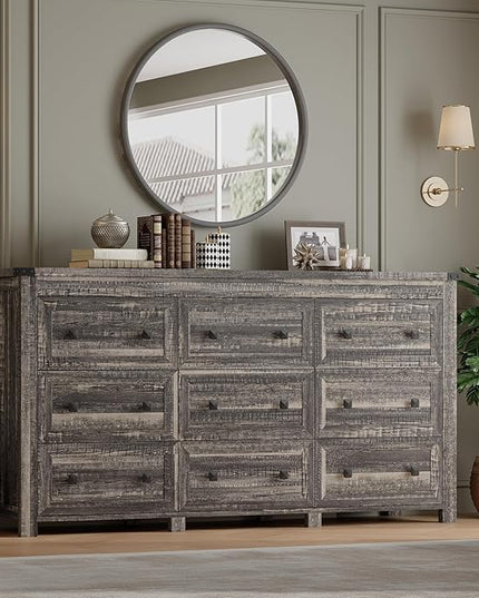 BORNOON 9-Drawer Dresser, Modern Wooden Storage Chest of Drawers, Dresser TV Stand, Wood Drawer Organizer with Metal Handles for Bedroom, Living Room, Hallway
