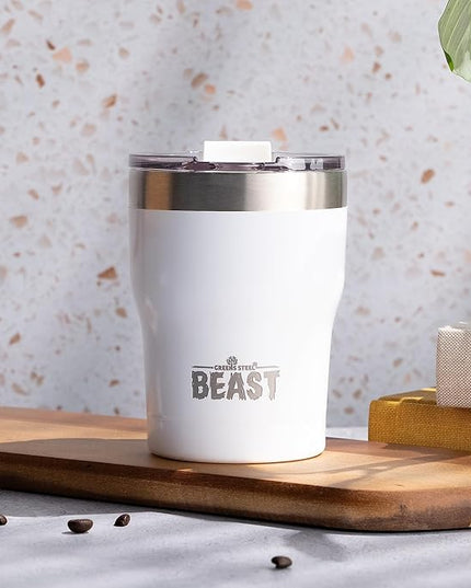Beast 10 oz Tumbler Stainless Steel Vacuum Insulated Coffee Ice Cup Double Wall Travel Flask (Arctic White)