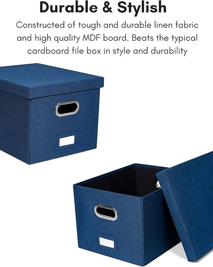 Internet's Best Collapsible File Storage Organizer - Decorative Linen Filing & Storage Office Box - Letter/Legal - Navy - 1 Pack