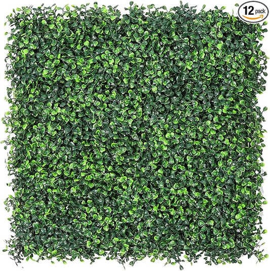 Sunnyglade 12 Pieces 20"x 20" Artificial Boxwood Panels Topiary Hedge Plant, Privacy Hedge Screen Sun Protected Suitable for Outdoor, Indoor, Garden, Fence, Backyard and Decor (12PCS)
