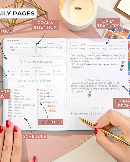 GoGirl Self-care Journal – Daily Mental Health Notebook with Mood & Wellness Trackers – Personal Development, Meditation & Reflection Journal for Women – Hardcover, Lasts 3 Months (Aquamarine)