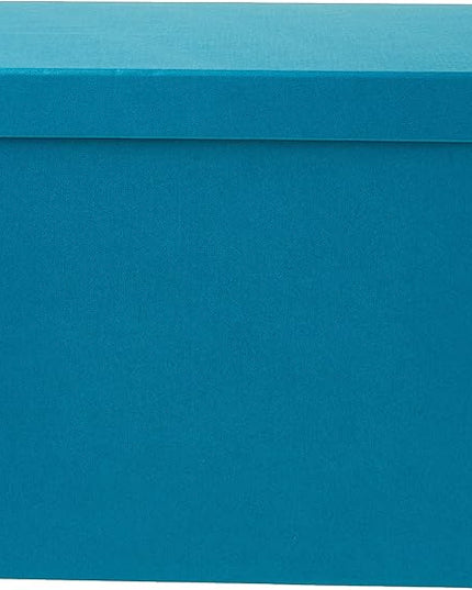 Bigso John Fiberboard Label Frame Desktop File Storage Box - Document Organizer for Important Paperwork - Durable Hanging File Box with a Lid & Metal Label Window - 7.36 x 13.38 x 10.51 in - Turquoise
