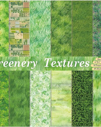 Scrapbook Paper,24 Sheets 6"x 6" Decorative Papers,Single-Sided Vivid Origami Decoupage Paper for Card Making,DIY Album, Hand Account & Travel Diary Craft Projects,Green Grassland