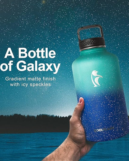 64 oz Water Bottle Insulated with Straw&3 Lids, Coolflask Half Gallon Water Jug Galaxy Large Metal Stainless Steel Vacuum Flask for Gym, Sports, Keep Cold 48H Hot 24H, Glacier Blue