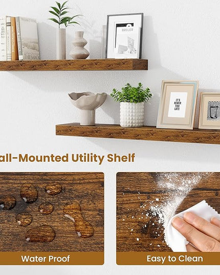 Fun Memories Bathroom Shelves 32 Inch Long Set of 2, Floating Shelves for Wall with Invisible Brackets, for Bedroom, Living Room, Kitchen, Rustic Brown