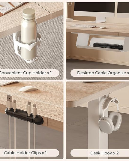 Standing Desk,Large 71x31 Inches Height Adjustable Stand Up Desks with Cable Management, Home Office Computer Desk with Cup Holder & Memory Preset, White Wood Grain