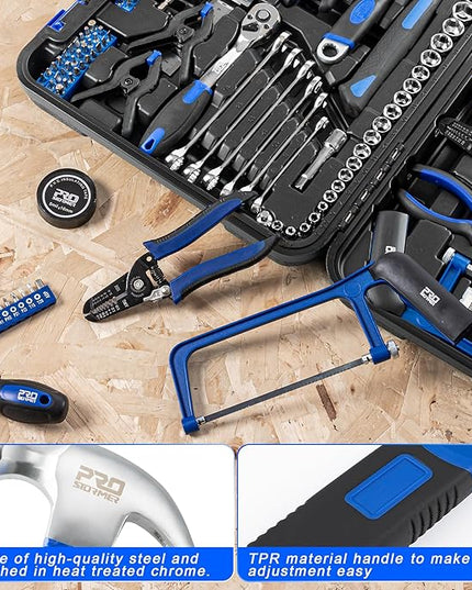 Prostormer 259-Piece Tool Kit, General Household Hand Tool Set with Plastic Storage Toolbox, Portable Complete Repair Tool Box for Home and Car (Blue)
