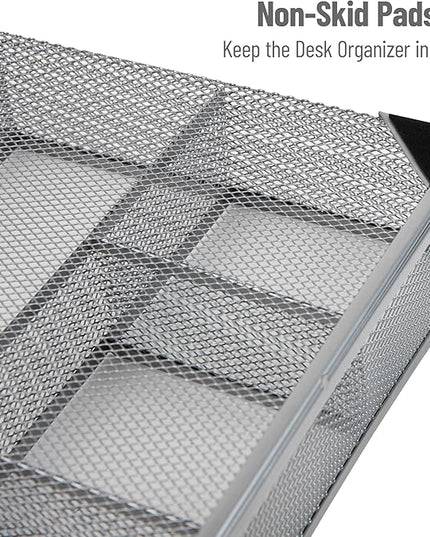 Mind Reader Drawer Organizer, Desk Org, Utensil Organizer, Office, Kitchen, Metal Mesh, Set of 2, Silver