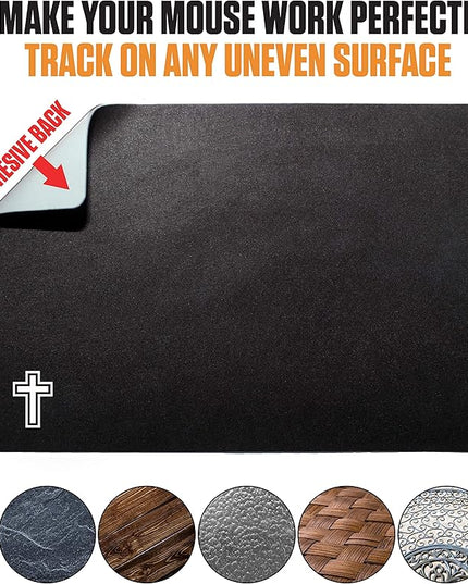 Mouse Pad Adhesive Bottom - Sticks to Any Surface - Portable - Webcam Covers and Screen Cleaner Included (Cross-Black)
