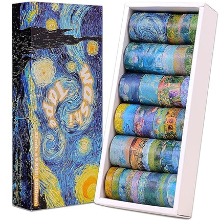 emmoolife 32 Rolls Washi Tape Set, Oil Painting Decorative Masking Tape, Van Gogh Adhesive Tape for Bullet Journal, DIY Crafts Gift, Party Decorations, Junk Journal, School Supplies