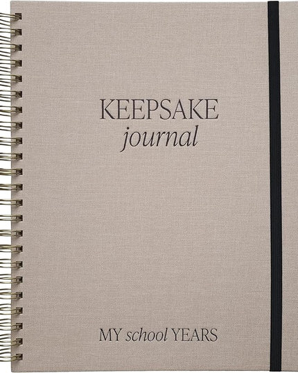 Sweet Water Decor Kid's Keepsake Memory Journal, Cute Prompted Entry Notebook for Moms and Parents, 14 White Craft Envelopes for Capturing Memories, Tan Fabric Spiral Bound Diary with Gold Foil Detail
