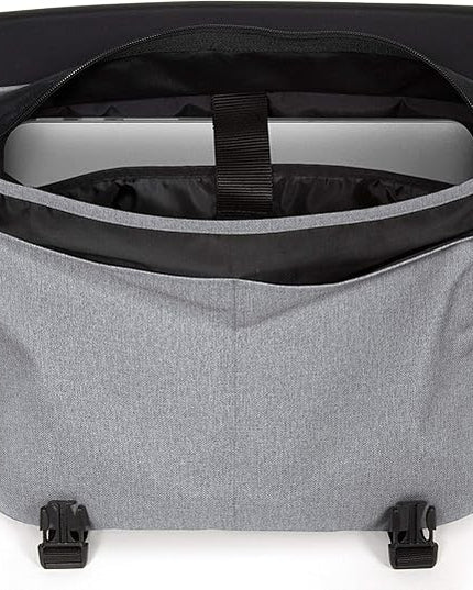 EASTPAK Delegate + – 20L Weatherproof Shoulder Bag with 17" Laptop Sleeve, Trolley Strap, Reflective Details, Adjustable Padded Strap, Sunday Grey