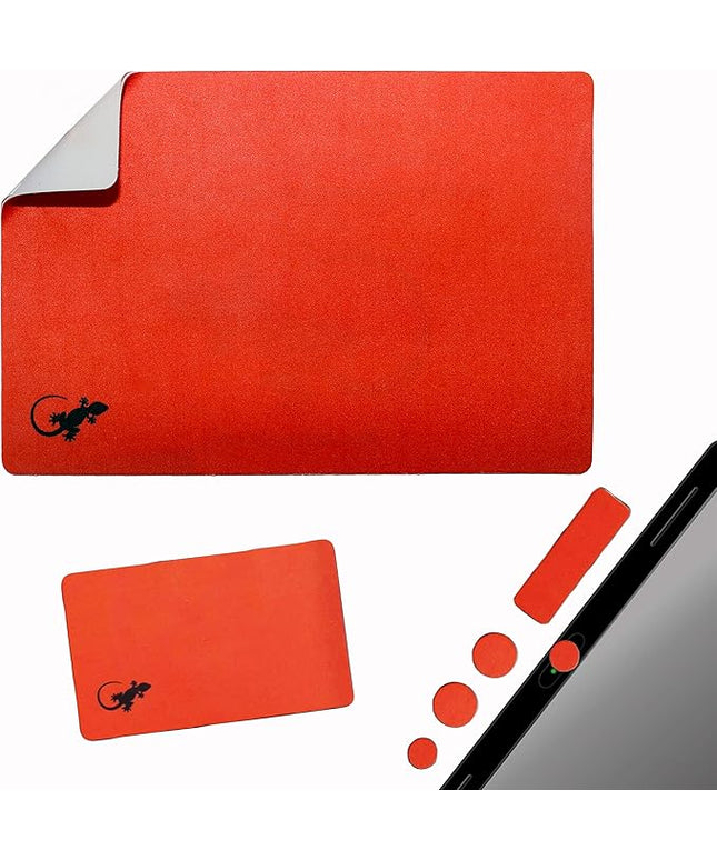 Mouse Pad Adhesive Bottom - Sticks to Any Surface - Portable - Webcam Covers and Screen Cleaner Included (Red)