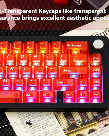 PBT/PC Material Keycaps 160 Keys, Gradient Red Clear keycaps, Cherry Profile Key caps Red Crystal keycap Set, Custom Key caps Compatible with 60%/65%/75% Mechanical Keyboards