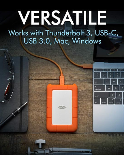 LaCie Rugged USB-C 2TB External Hard Drive Portable HDD – USB 3.0 compatible, Drop Shock Dust Rain Resistant, for Mac and PC Computer Desktop Workstation Laptop, 1 Month Adobe CC (STFR2000800)