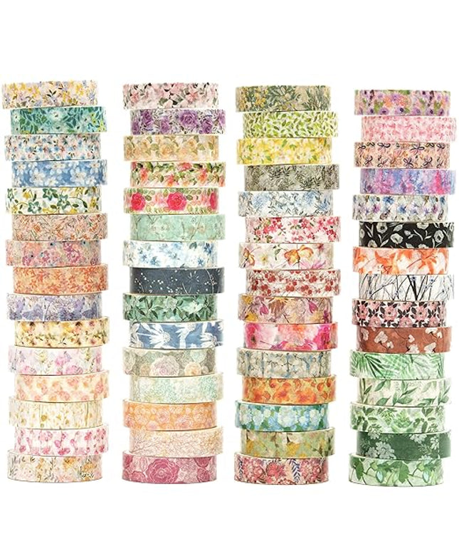 YUBX Flowers Washi Tape Set 60 Rolls Floral Patterns Decorative Skinny Blooms Masking Tapes for Arts, DIY Crafts, Journals, Planners, Scrapbook, Wrapping (Spring)